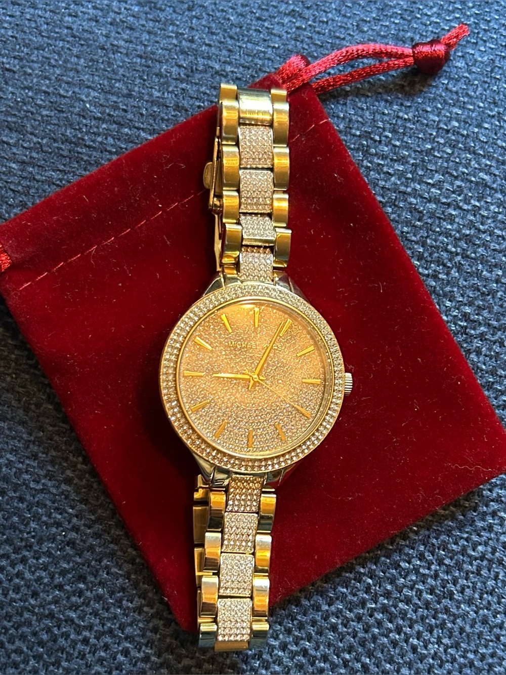 Michael Kors Slim Runway Pavé Gold-Tone Crystal Watch MK-3632